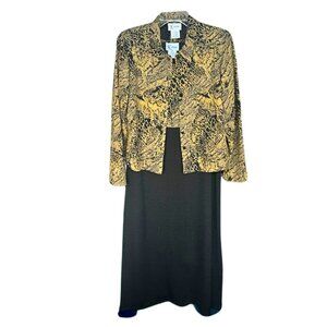Vintage K Studio Animal Print Black + Gold Maxi Dress & Jacket Set — Size 12